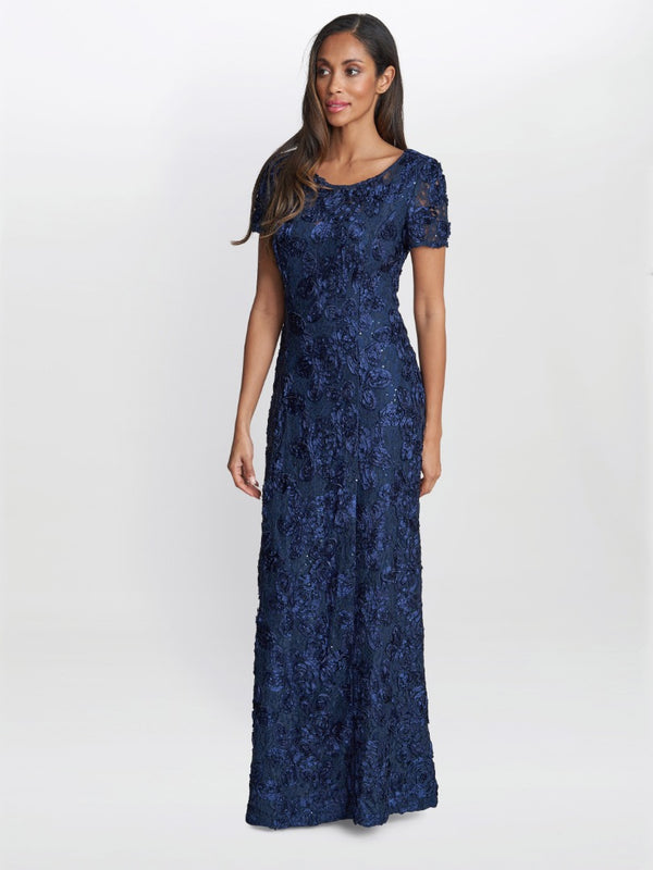 Gina Bacconi Nancy Gown With Rosette Sequin Detail