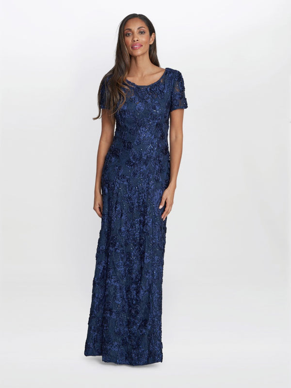 gina bacconi Nancy gown with rosette sequin detail