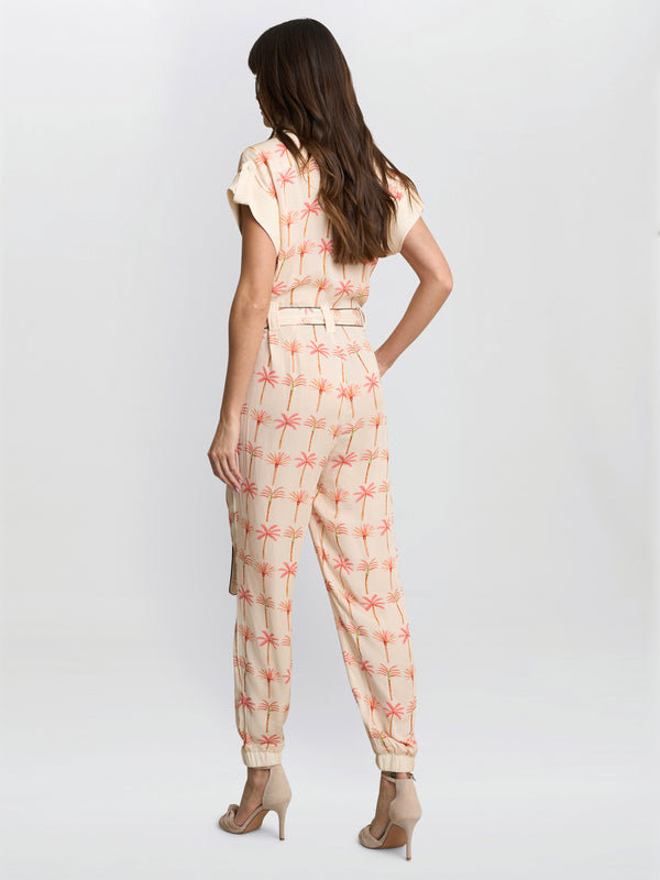 Gina Bacconi Natalia Palm Tree Print Jumpsuit