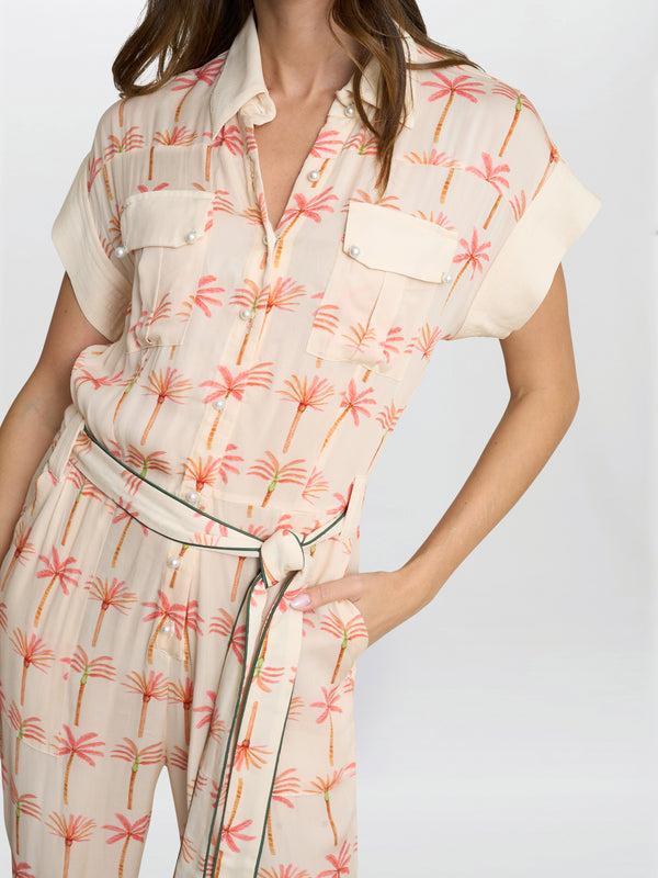 Gina Bacconi Natalia Palm Tree Print Jumpsuit