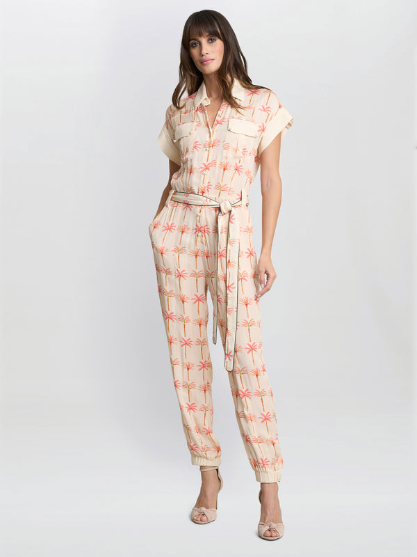 Gina Bacconi Natalia Palm Tree Print Jumpsuit