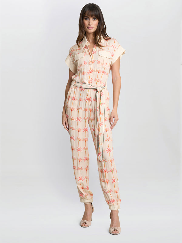 gina bacconi Natalia palm tree print jumpsuit