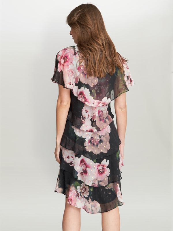Gina Bacconi Olivie Printed Floral Tier Dress