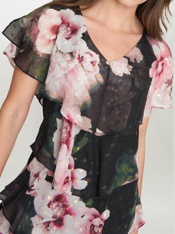 Gina Bacconi Olivie Printed Floral Tier Dress