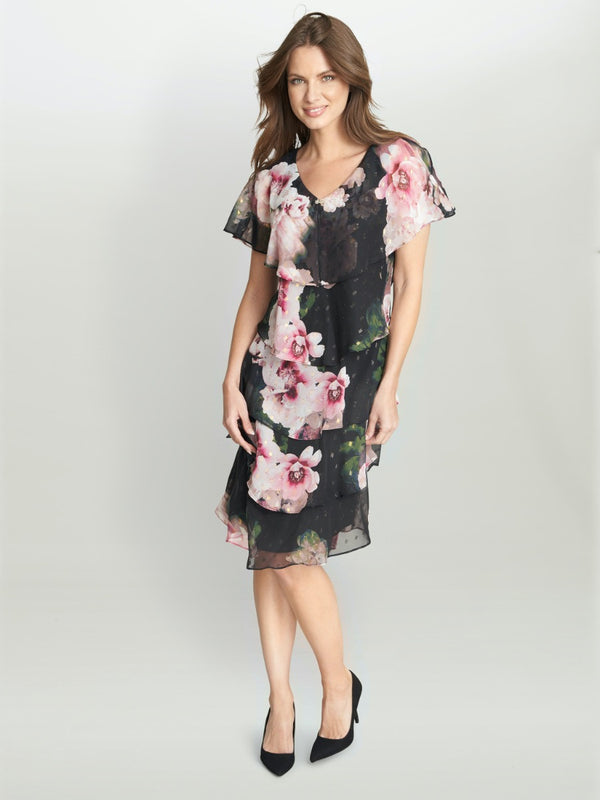 Gina Bacconi Olivie Printed Floral Tier Dress