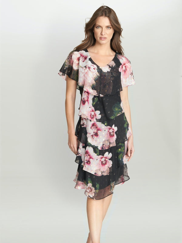 gina bacconi Olivie printed floral tier dress