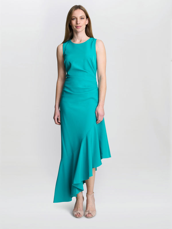 gina bacconi Paige asymmetric frill hem dress