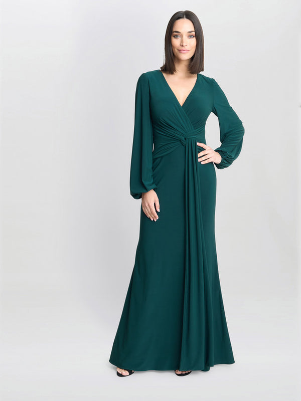 gina bacconi Petra jersey knot front maxi dress