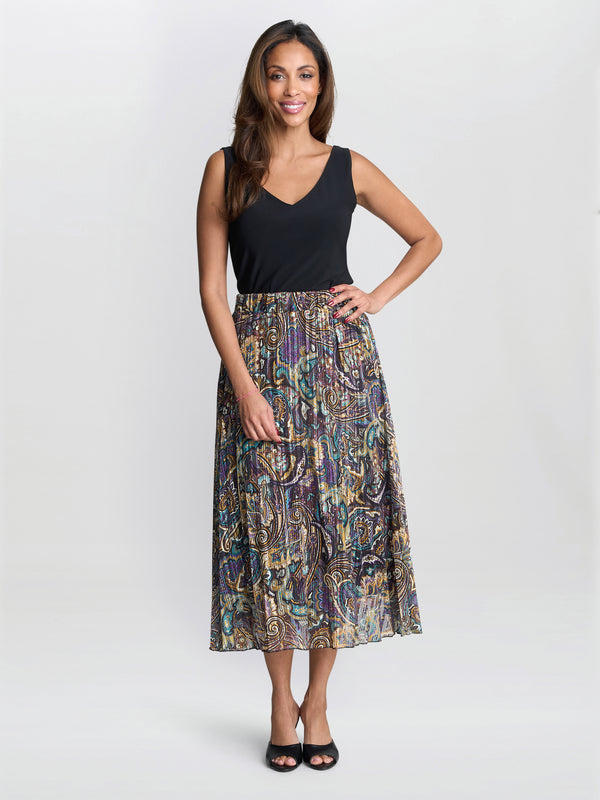Gina Bacconi Pleated Jacquard Skirt