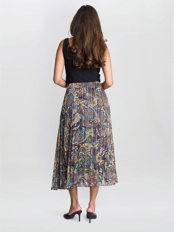 Gina Bacconi Pleated Jacquard Skirt