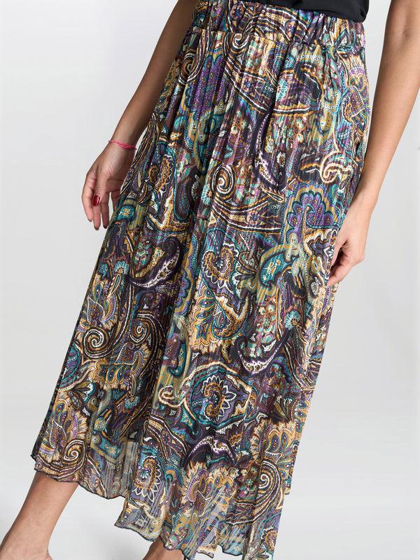 Gina Bacconi Pleated Jacquard Skirt