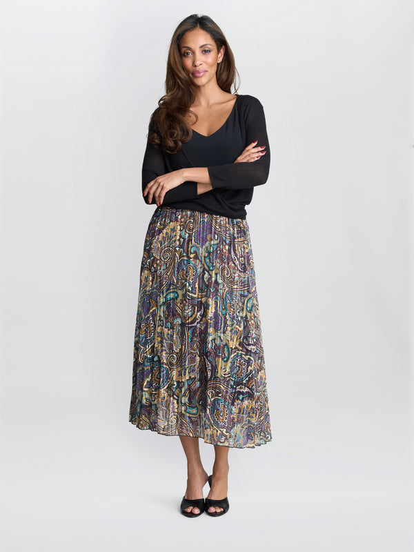 gina bacconi Pleated jacquard skirt
