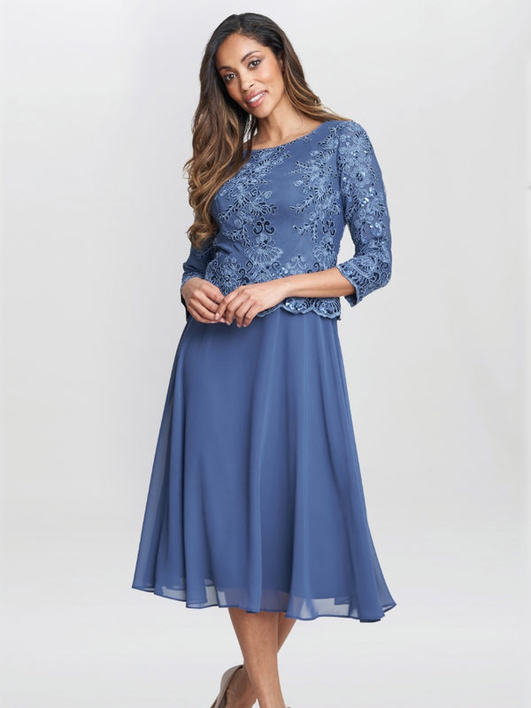 Gina Bacconi Priscilla Embroidered Midi Dress