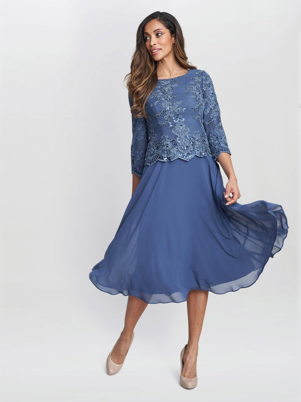 gina bacconi Priscilla embroidered midi dress