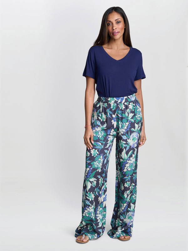 gina bacconi Quinn satin pull on wide leg trouser