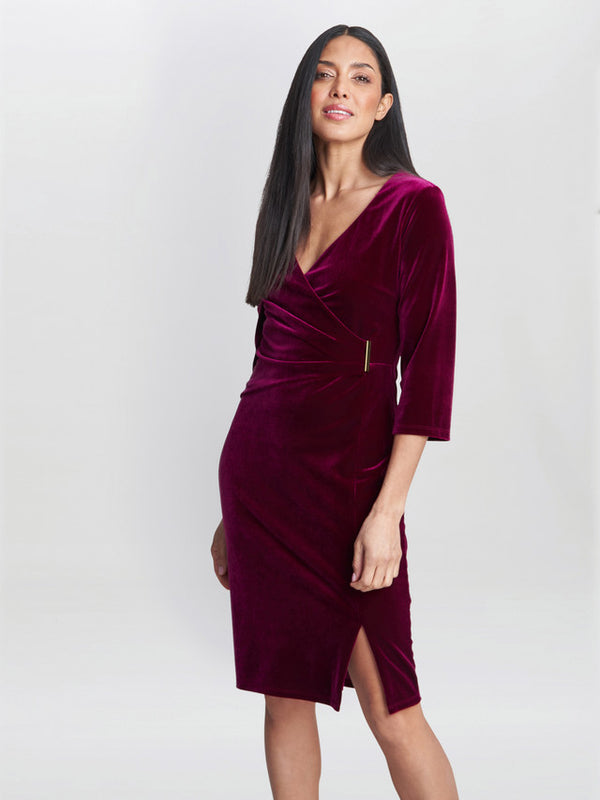 Gina Bacconi Rachael Velvet Dress With Gold Trim
