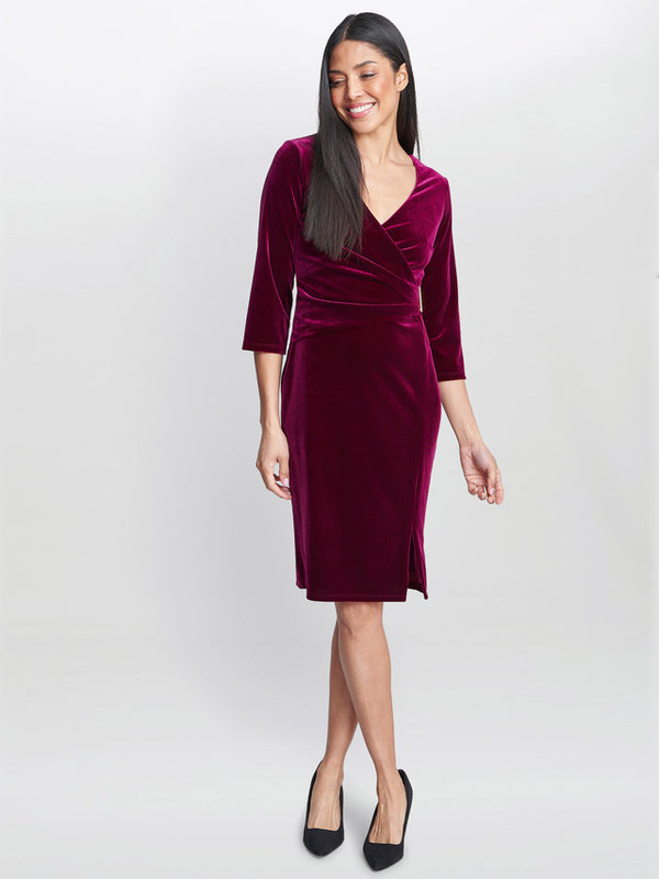 gina bacconi Rachael velvet dress with gold trim