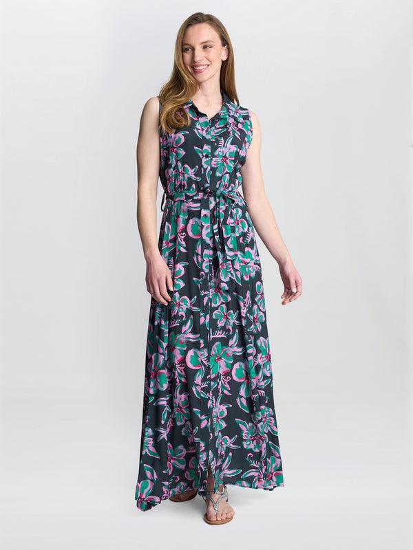 Gina Bacconi Reagan Long Shirt Dress Black Pink