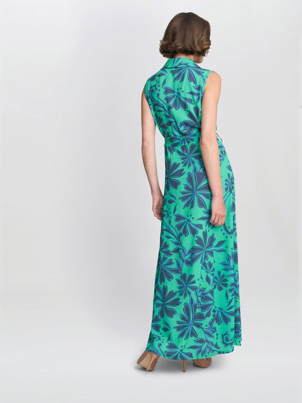 Gina Bacconi Reagan Long Shirt Dress Green