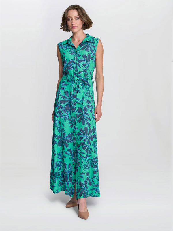 Gina Bacconi Reagan Long Shirt Dress Green