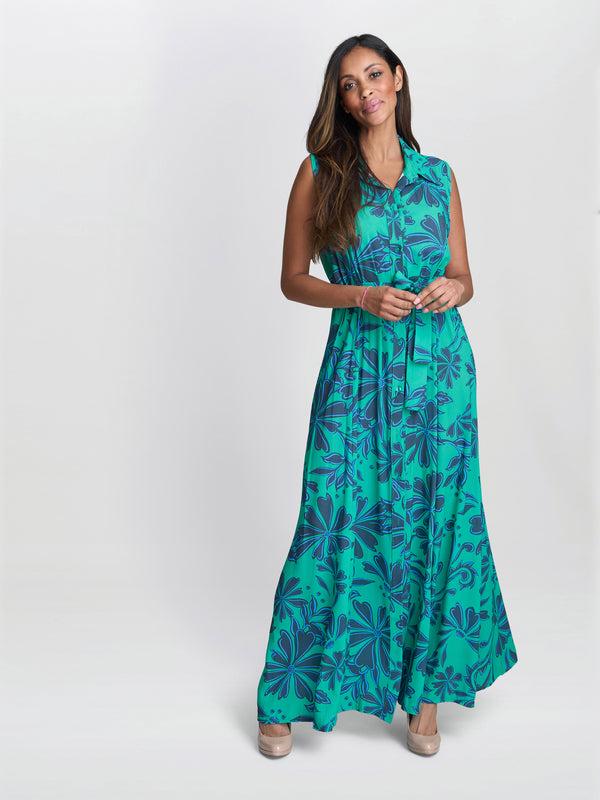 Gina Bacconi Reagan Long Shirt Dress Green