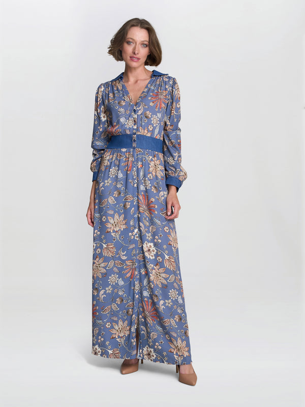 Gina Bacconi Regina Waisted Chambray Detail Dress