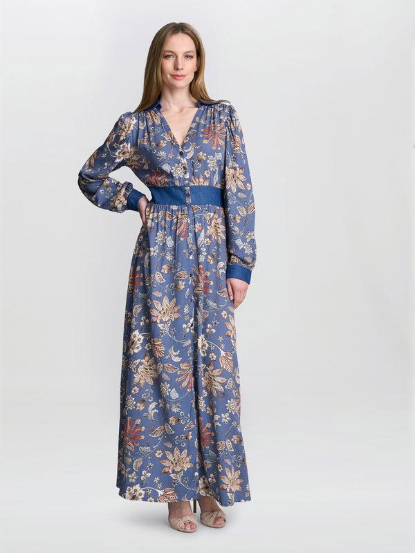 Gina Bacconi Regina Waisted Chambray Detail Dress