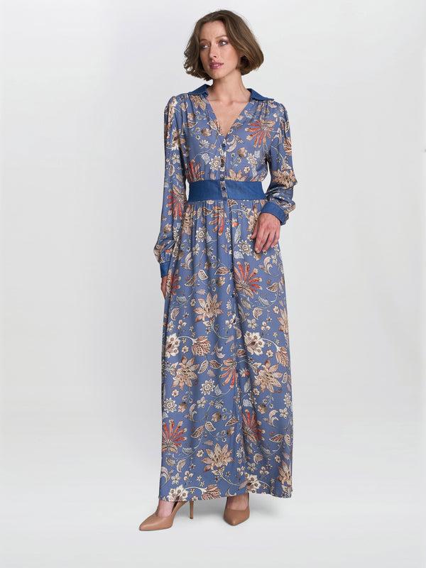 gina bacconi Regina waisted chambray detail dress