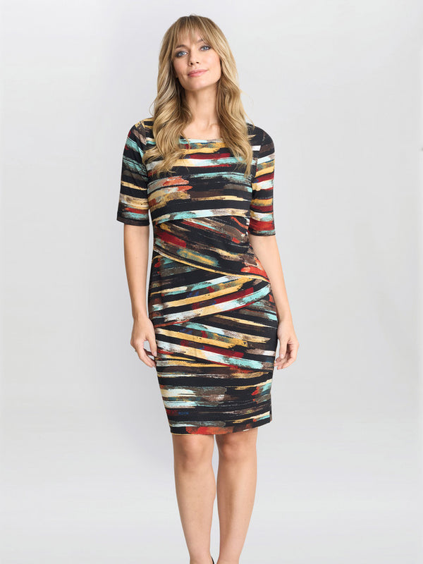 Gina Bacconi Rene Stripe Print Layered Dress