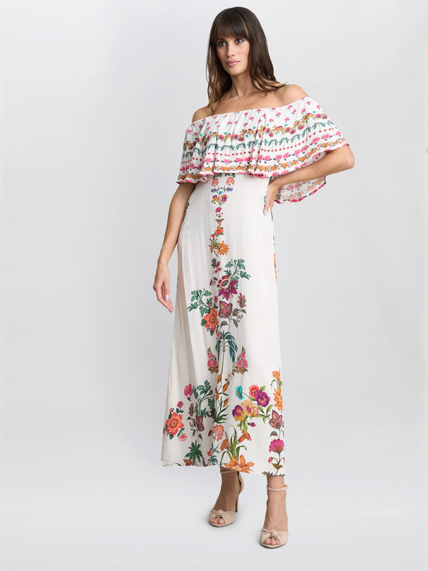 Gina Bacconi Rose Off The Shoulder Frill Dress