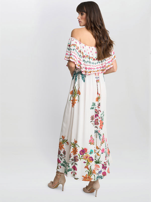 Gina Bacconi Rose Off The Shoulder Frill Dress