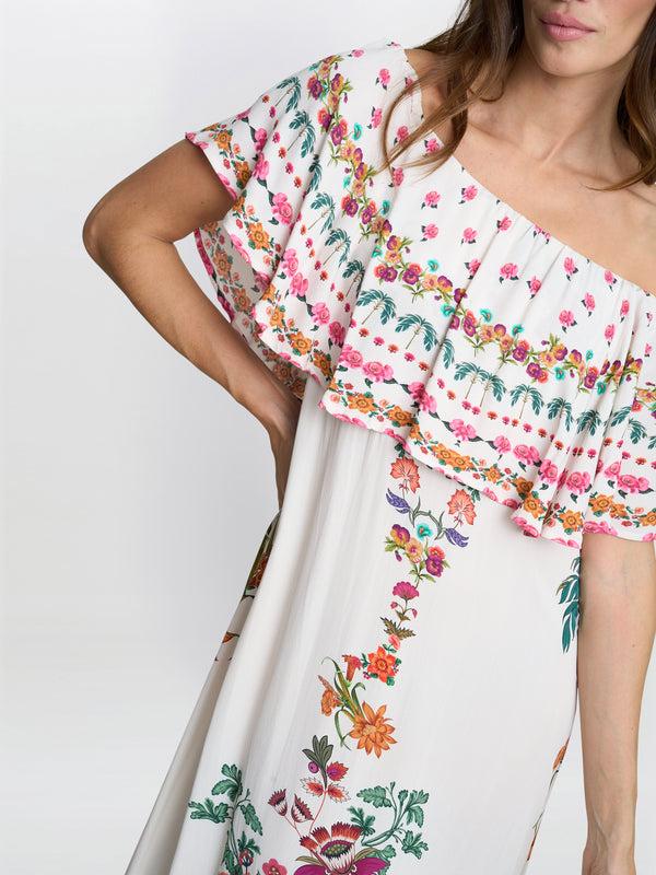 Gina Bacconi Rose Off The Shoulder Frill Dress