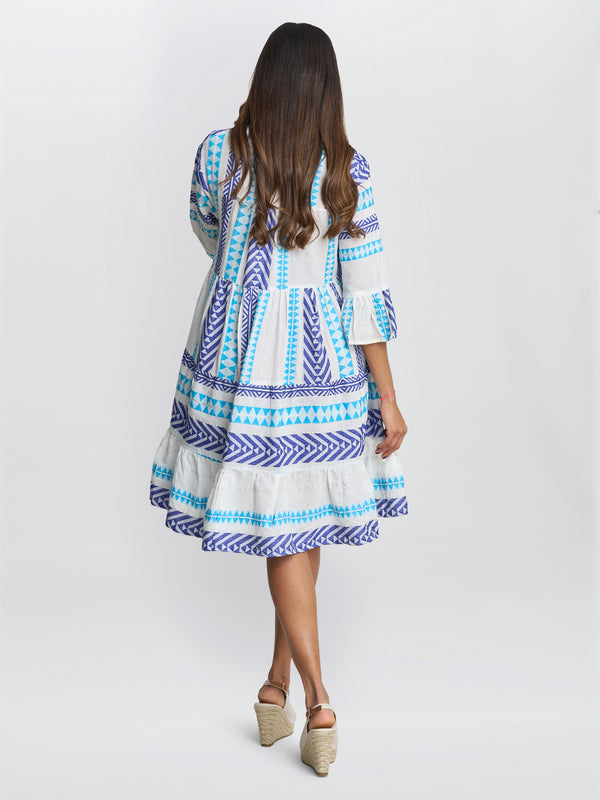 Gina Bacconi Rubina Blue Print Dress