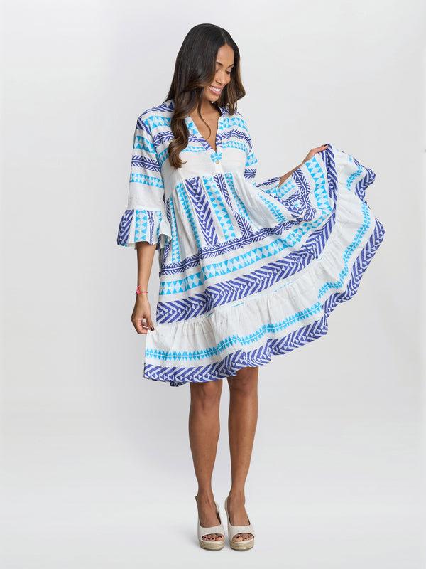 Gina Bacconi Rubina Blue Print Dress