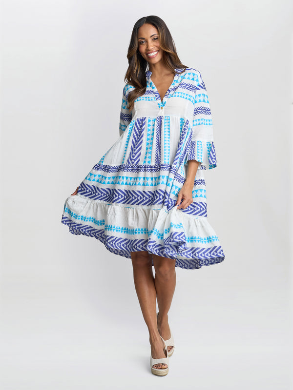 gina bacconi Rubina blue print dress