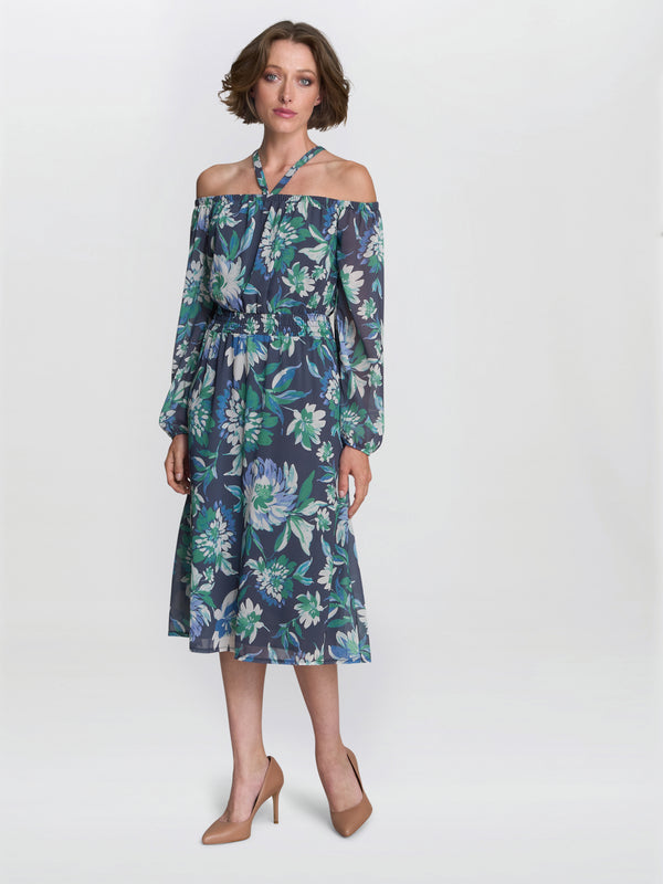 Gina Bacconi Ryan Off Shoulder Midi Dress