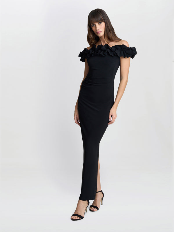 Gina Bacconi Sabrina Jersey Ruffle Neck Maxi Dress
