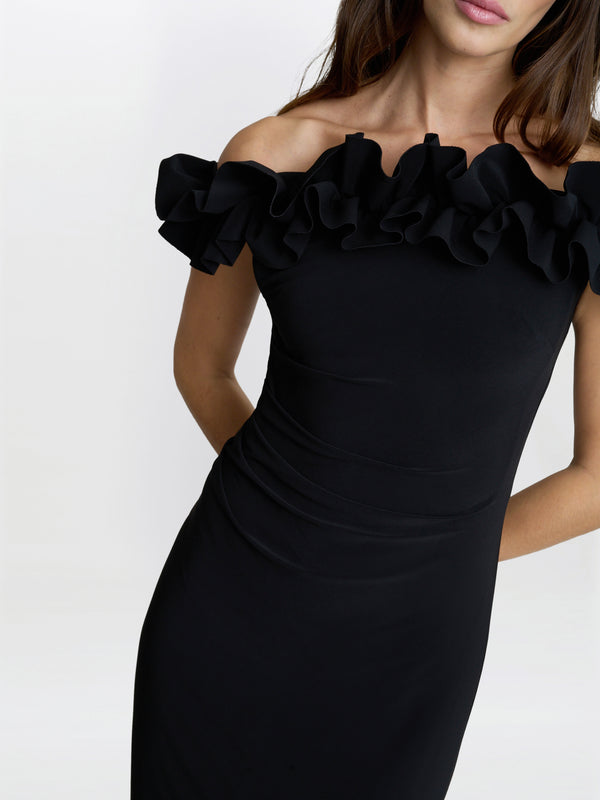 Gina Bacconi Sabrina Jersey Ruffle Neck Maxi Dress