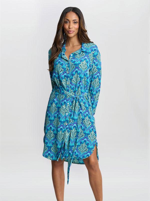gina bacconi Sarina blue shirt dress