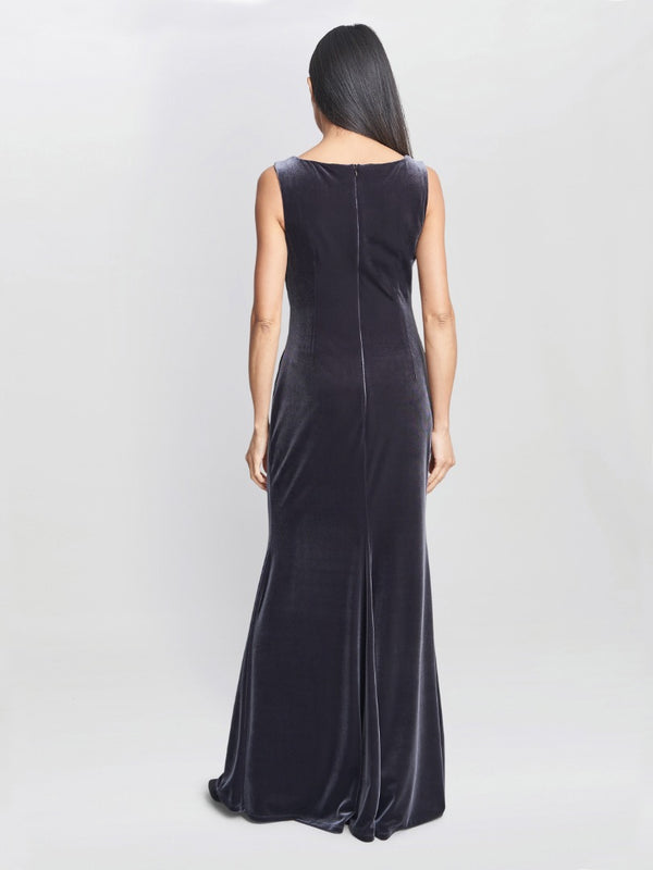Gina Bacconi Selena Velvet Maxi Dress Grey