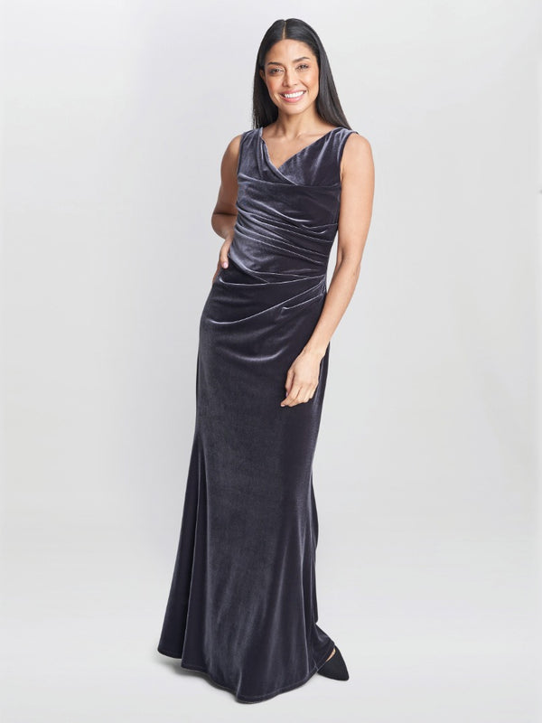 Gina Bacconi Selena Velvet Maxi Dress Grey