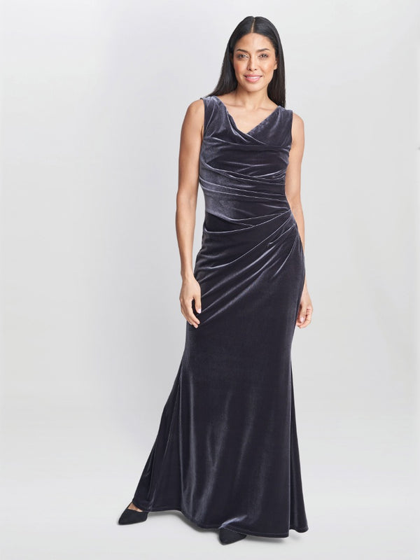 gina bacconi Selena velvet maxi dress Grey