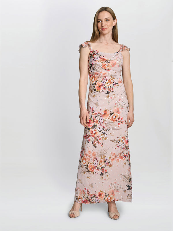 gina bacconi Serenity floral chiffon maxi dress