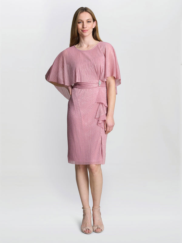 Gina Bacconi Sonya Pleated Dress With Brooch Rose