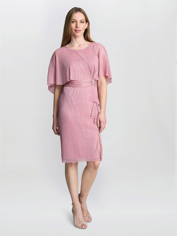 gina bacconi Sonya pleated dress with brooch Rose