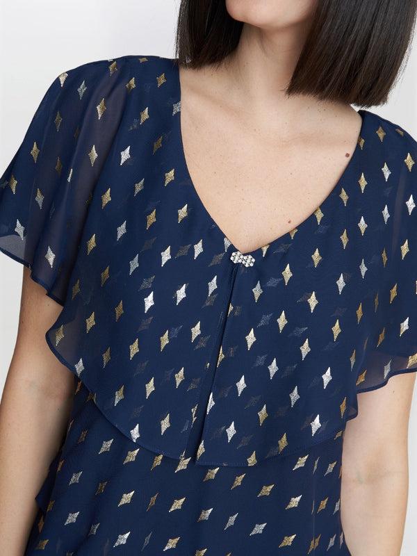 Gina Bacconi Sybil Foil Print Tier Dress