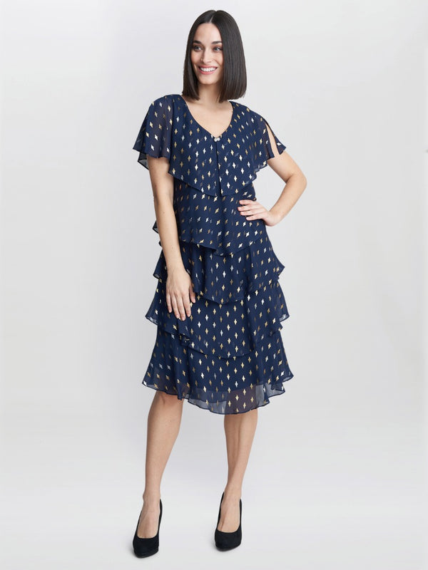 Gina Bacconi Sybil Foil Print Tier Dress