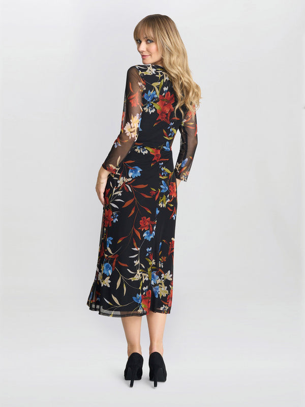 Gina Bacconi Tasmine Floral Mesh Wrap Dress