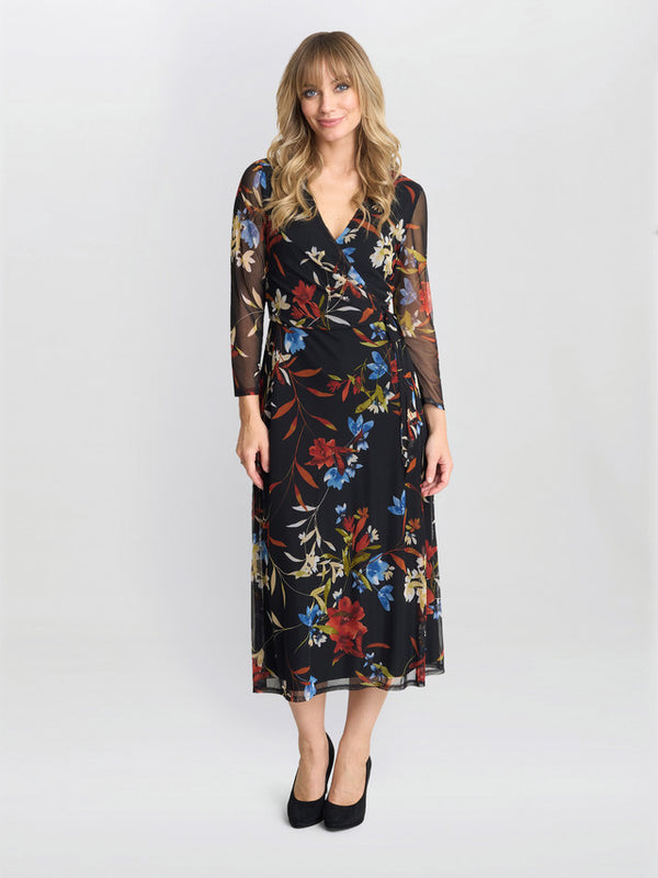 gina bacconi Tasmine floral mesh wrap dress