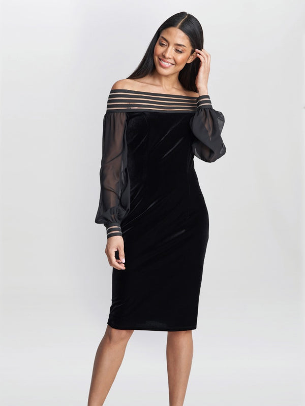 gina bacconi Taylor velvet off the shoulder dress